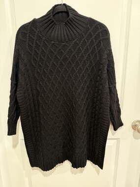 Mersea Womens Black Cable Knit High Neck Sweater Top Size OS High Side Slits